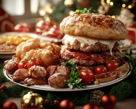 Gather your loved ones for a heartwarming Christmas dinner in a cozy, festive atmosphere Enjoy timeless holiday dishes, rekindle cherished traditions, and create new memories with family and friends Let the spirit of Christmas fill your heart and home with joy AI Generativeの素材