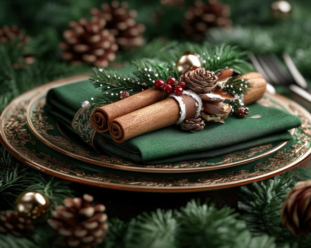 Transform your holiday table into a festive haven with charming holiday napkins These elegant decorations feature festive designs, adding a touch of style and sophistication to your celebrations Make your gatherings unforgettable with these charming additions, perfect for creating a warm and inviting atmosphere AI Generativeの素材