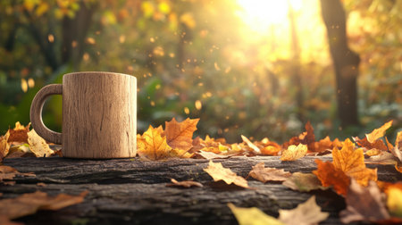 Imagine a rustic mug nestled amongst autumn leaves, steaming with spiced mulled cider Its rich aroma fills the air, beckoning you to savor the warm, comforting drink This cozy scene embodies the essence of fall, offering a delightful escape into the season's warmth and charm AI Generativeの素材