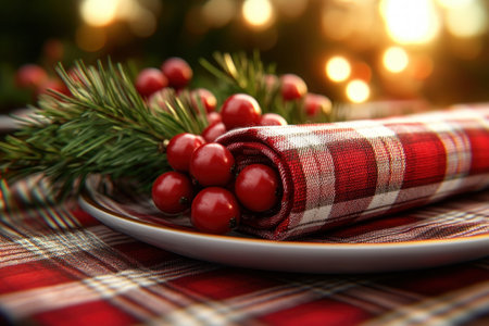Elevate your holiday gathering with a beautifully decorated tablescape Add a touch of seasonal elegance with stylish napkins that complement your festive decor From sparkling centerpieces to charming accents, create a memorable ambiance for your guests Napkins are the perfect finishing touch, adding a touch of refinement and festivity to AI Generativeの素材