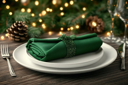Elevate your holiday celebrations with a sophisticated tablescape This guide offers elegant napkin folding techniques to enhance your festive table setting Discover creative napkin shapes and learn how to create a visually stunning centerpiece for your seasonal gatherings AI Generativeの素材