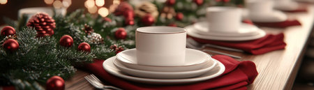 Elevate your holiday table with the festive touch of ribbons! Transform your tablescape with creative ribbon arrangements for an unforgettable seasonal decor Add a touch of joy and style to your celebrations with these simple, yet elegant accents AI Generativeの素材