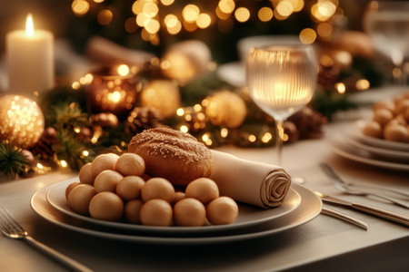 Elevate your holiday table with this stunning tablescape featuring intricately folded napkins Find inspiration for elegant shapes and festive settings to create a memorable experience for your seasonal gatherings and dinner parties Let your table become the star of the show with this beautiful and inspiring design AI Generativeの素材