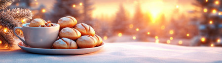 A warm glow illuminates a cozy Christmas dinner table, where family gathers, sharing comfort food and cherished traditions Festive decor adds a touch of magic to the heartwarming yuletide setting Laughter and love fill the air, celebrating the spirit of the season AI Generativeの素材