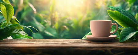 Start your day with a peaceful sunrise and a cozy cup of coffee Immerse yourself in nature's scenic beauty, creating a serene and relaxing atmosphere Let the natural touch of the morning awaken your senses and inspire a perfect start to your day AI Generativeの素材
