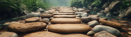 A tranquil mountain stream, its crystal-clear water cascading over smooth stones, embodies the rejuvenating essence of spring melt The scene exudes natural beauty and tranquility, perfect for meditation and relaxation This serene image is ideal for desktop backgrounds and phone wallpapers, offering a calming escape from daily stress AI Generativeの素材