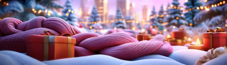 Imagine a cozy Christmas blanket draped over a warm, festive ambiance The air is filled with the joy of a family gathering, laughter echoing through the room The holiday decor gleams, adding a touch of magic to the already enchanting scene This is the essence of a perfect Christmas AI Generativeの素材