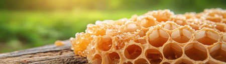 Indulge in the raw beauty of nature's sweetness This fresh honeycomb, crafted by hardworking bees, bursts with golden, pure honey Its rustic texture and honeycomb pattern showcase the artisan process, offering a taste of local, sustainable goodness Enjoy the natural, healthy, and delicious sweetness of this exquisite honey treasure AI Generativeの素材