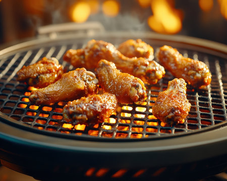 Indulge in the smoky perfection of charcoal-grilled chicken wings Achieve crispy skin and a rich BBQ flavor that will tantalize your taste buds This recipe delivers a delicious grilling experience that's sure to become a family favorite AI Generativeの素材