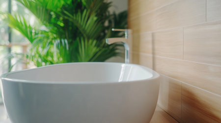 Elevate your bathroom to a spa-like retreat with luxury design Achieve a sleek and shining look through elegant cleanliness, modern features, and minimalist decor Embrace a sense of tranquility and rejuvenation with a bathroom that exudes both style and serenity AI Generativeの素材