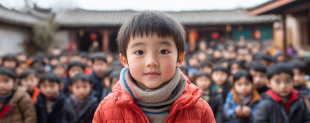 A joyful child shines amidst classmates, embodying the magic of learning This vibrant image captures the energy and potential of childhood education, showcasing a supportive community fostering wonder, exploration, and individual growth It's a testament to the empowering and magical experience of school AI Generativeの素材