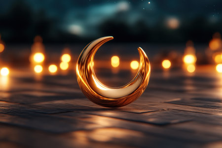 Embrace serenity with this enchanting crescent moon charm A golden symbol of peace and good luck, its elegant curve evokes celestial beauty Perfect as a necklace, keychain, or d cor, this captivating talisman brings magic and hope, making a meaningful gift AI Generativeの素材