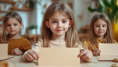 A warm family reunion dinner glowed with love and creativity Children crafted personalized place cards, their adorable handiwork capturing precious family moments Photos showcased the joy of togetherness, blending artistic expression with heartwarming family bonding, making the celebration truly cherished AI Generativeの素材