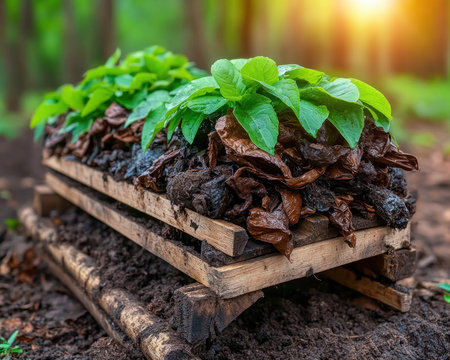 Build your own eco-friendly compost bin! This simple DIY guide shows how to transform kitchen scraps and yard waste into nutrient-rich soil Learn sustainable waste management, improve soil health, and grow healthier plants The image provides a beginner-friendly design for a natural and effective compost bin AI Generativeの素材