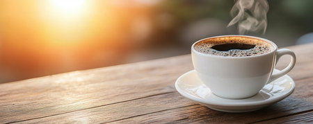 A steaming coffee cup meets the warm sunrise on an organized desk, embodying a productive morning This image captures routine and focus, ideal for representing the start of a workday It evokes clarity, a fresh beginning, and feelings of efficiency and purpose A simple scene, speaking volumes about intentionality AI Generativeの素材