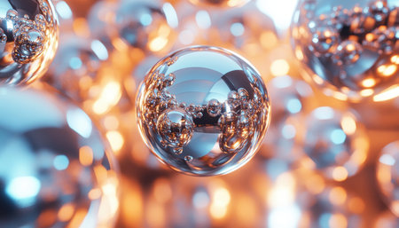 Transparent spheres dynamically morph into tools, embodying flexibility and change Witness their fluid transformation, showcasing adaptable structures through interplay of light and form This mesmerizing visual captures movement, highlighting innovative shapes and evolving concepts with a sleek, modern touch AI Generativeの素材