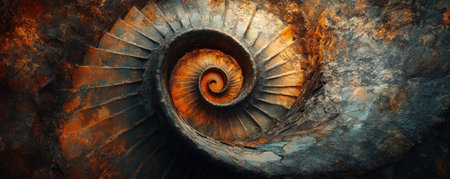 Descend into a mesmerizing spiral staircase, a symbol of resilience and growth Each step reflects overcoming challenges, its intricate design embodying elegant solutions through adaptation This artistic vision of transformation invites you to explore the layers within its amazing structure, a journey of continuous change and constant development AI Generativeの素材