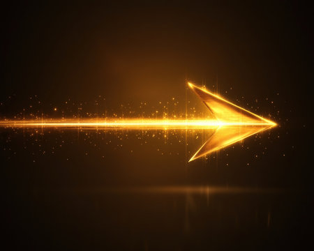 This abstract image features a glowing golden arrow piercing darkness, symbolizing assertiveness, strength, and unwavering direction The dynamic artwork conveys forward momentum and purpose, ideal for inspiring leadership, progress, and goal achievement Download this high-resolution image for your next project and use in a variety of creative ways AI Generativeの素材