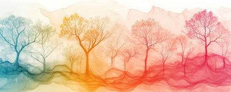 Witness the mesmerizing evolution of clear structures into vibrant trees, a testament to growth and nature's resilience This ethereal transformation, ideal for wallpapers or decorative prints, offers a captivating visual journey Explore the beauty of change and boundless potential in this unique artwork Find it here! AI Generativeの素材