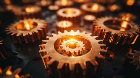 Interlocking gears visually represent emotional intelligence, collaboration, and teamwork Each cog, a symbol of individual strengths, merges to form a powerful, unified mechanism This image embodies how diverse actions create unity, crucial for high-performance work environments, where each part contributes to overall success AI Generativeの素材