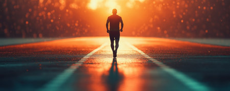 Fueled by focused endurance and strength, the athlete embarks on their journey This first step, a testament to dedication, marks the start of a challenging endeavor Hopeful and resilient, the athlete's path forward showcases the power of hard work in pursuit of their goal AI Generativeの素材