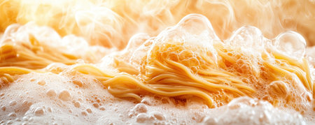 Immerse yourself in a close-up view of noodles swimming in rich, steaming broth Experience the exciting flavors and textures of authentic cuisine This perfect, traditional setting is ideal for noodle enthusiasts seeking a true culinary adventure AI Generativeの素材