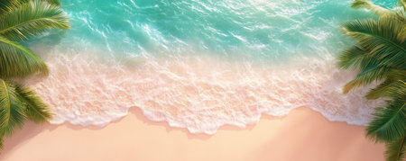 Escape to a tranquil coastal paradise Sun-drenched ocean waves ripple near swaying coconut palms, creating stunning views Discover peace, beauty, and relaxation in this idyllic tropical setting Bask in the serene atmosphere and let the breathtaking scenery rejuvenate your soul AI Generativeの素材