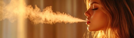 A dimly lit room frames a captivating silhouette of a woman misting perfume The fine spray creates an ethereal, mysterious atmosphere, blending beauty and fragrance This elegant moment, where shadows and light dance, adds sophistication Ideal for beauty promotions and artistic works AI Generativeの素材