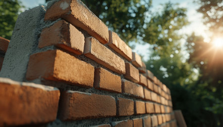 Witness skilled brickwork and plastering in action, a home improvement project focused on quality This closeup showcases detailed construction, highlighting bricklaying techniques, mortar application, and the creation of strong foundations Find inspiration in the craftsmanship for your own building endeavors AI Generativeの素材