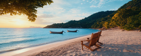 Escape to a breathtaking tropical bay where traditional fishing boats sway in turquoise waters beneath a clear sky Immerse yourself in rich culture and stunning scenery, perfect for a relaxing getaway Capture the serenity of this idyllic paradise, a haven of warm sand and captivating natural beauty AI Generativeの素材