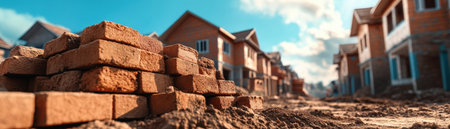 Witness skilled laborers craft homes in a new development using traditional brickwork and plastering Observe meticulous construction as bricklayers and plasterers transform raw materials into smooth, durable surfaces, creating lasting structures for a new neighborhood This is a testament to the artistry within building trades and construction work AI Generativeの素材