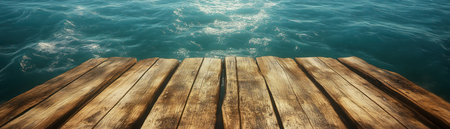 Immerse yourself in a tropical escape with this image of a wooden dock stretching into a vibrant turquoise lagoon Feel the serene tranquility as the inviting blue water calls you to relax and enjoy the stunning paradise view Experience the beauty of the ocean from this idyllic pier AI Generativeの素材