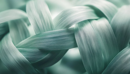 Delve into a mesmerizing close-up of interlaced strands, revealing sophisticated geometric patterns formed by natural textures Light and shadow enhance the organic form, adding depth to this abstract design A unique visual experience, it showcases the beauty found in intricate detail, hinting at a tropical feel with dense, geometric palm AI Generativeの素材