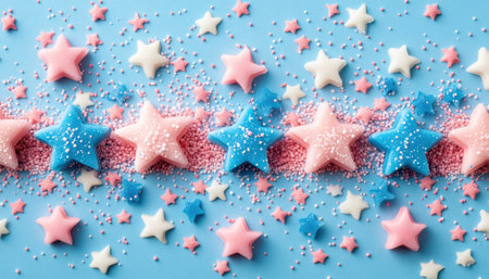 Drift into a pastel dreamscape with this image showcasing a serene night sky Soft pink and light blue gradients blend seamlessly, dotted with glowing stars Perfect for crafts, wallpapers, and designs, these dreamy backgrounds offer an enchanting, magical touch Add a sprinkle of sugary celestial beauty to your projects AI Generativeの素材