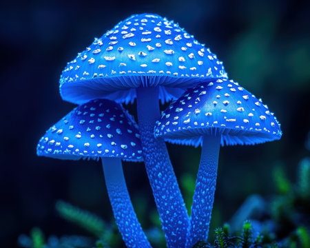 Step into an enchanted world where bioluminescent fungi illuminate a tropical forest at night Witness this surreal, nocturnal spectacle, a vivid display of nature's own light show Discover the mystical details in this otherworldly vision, a night vision dream where glowing mushrooms create an unforgettable, captivating experience See the light! AI Generativeの素材