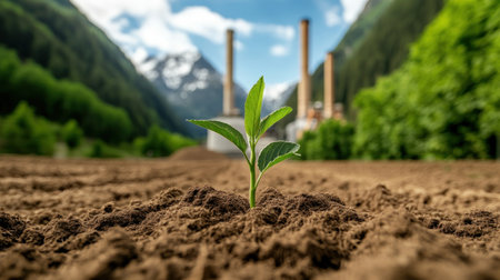 This image depicts a biomass energy plant using agricultural crops for fuel, showcasing sustainable innovation It envisions a future where eco-renewable practices convert earth's resources into clean energy The image highlights the powerful synergy of nature and technology, demonstrating how agriculture can fuel green energy solutions AI Generativeの素材