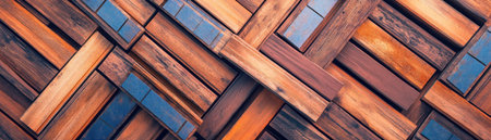 This image presents an abstract, textured pattern of interwoven rectangles Warm browns and cool blues create a dynamic color interplay The angled arrangement offers a modern aesthetic, suitable for graphic design or backgrounds The overall effect is visually engaging and contemporary AI Generativeの素材
