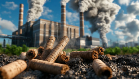 Discover a biomass facility turning carbon-neutral waste into power Observe its efficient waste processing, emissions management, and green fuel innovation This facility showcases sustainable resource use, producing clean energy and reducing environmental impact See how technology drives renewable power solutions Witness its operational capabilities and infrastructure firsthand AI Generativeの素材