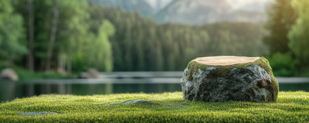 Escape to a tranquil wildlife sanctuary, powered by green energy Observe lush grass and a rustic wooden stump, emblems of natural refuge This scene exemplifies ecological harmony and sustainable practices, showcasing renewable energy's potential Find peace where nature thrives, supported by eco-friendly methods AI Generativeの素材