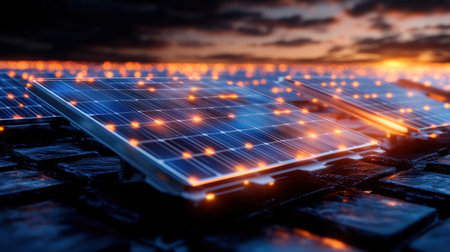 Discover revolutionary solar panels with advanced coatings and sleek designs These futuristic panels maximize energy production, seamlessly blending high performance with stunning aesthetics Experience sustainable power generation with innovative materials and a cutting-edge profile, transforming the energy landscape with both efficiency and style AI Generativeの素材