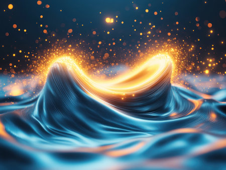 Explore the cosmic dance of sustainable energy in abstract forms Vibrant, flowing designs visualize innovative solutions for a better future Witness captivating visuals of cosmic power and resources, where waves depict energy movement within a universal, sustainable system Discover renewable energy, alternative power, and sustainability in an abstract cosmos AI Generativeの素材