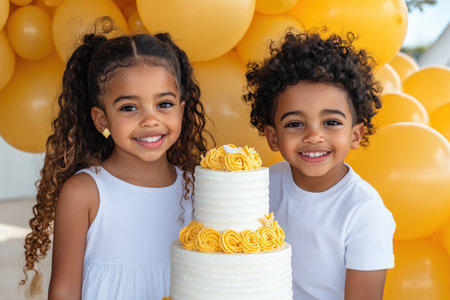 Capture joyful coastal memories with a vibrant beach party! Kids celebrate milestones with balloons, a gorgeous cake, and stunning photography Smiling faces and festive decorations create picture-perfect scenes Ideal for beach birthdays, these images showcase the magic of childhood celebrations AI Generativeの素材