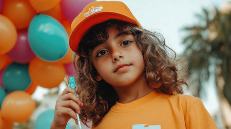 Celebrate Children's Day with this vibrant scene: kids joyfully painting under a canopy of colorful balloons This image captures the pure happiness and engagement of children learning through playful art It embodies the spirit of fun and growth, making it perfect for any Children's Day celebration AI Generativeの素材