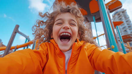 This vibrant image captures the pure joy of childhood Kids chase each other across a colorful playground, their laughter seemingly frozen in mid-motion It's a snapshot of carefree fun, embodying energy and the delights of youth Explore more scenes filled with action and bright colors, and feel the happiness AI Generativeの素材