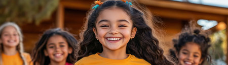 This image encapsulates childhood joy: children dash through a wildflower field, their bright smiles radiating pure happiness It's a summer day scene filled with outdoor games, freedom, and innocence The vibrant colors and natural beauty amplify the sense of carefree delight, a perfect snapshot of childhood bliss AI Generativeの素材