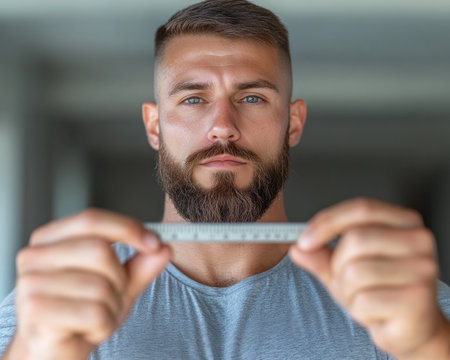 A fitness influencer demonstrates body fat measurement using a caliper in an online tutorial This engaging content blends modern lifestyle with health awareness, promoting fitness goals, body positivity, and self-improvement Learn accurate body composition analysis and track progress with this informative guide, empowering personal well-being AI Generativeの素材