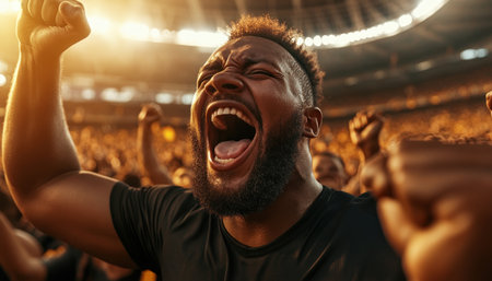 A stadium roars with energy: cheering fans in tiered seats ignite the scene Passion and unity surge as crowds celebrate their teams Raw emotion and shared experience define live sports, a spectacle of competition and connection This moment embodies the electrifying thrill of the game AI Generativeの素材