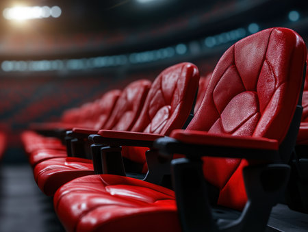 Experience the electric atmosphere of stadium events with our collection of high-resolution images Vibrant red chairs under dynamic stadium lighting capture the energy of large gatherings Perfect for sports, concerts, or architectural projects, these shots showcase modern design, bright lighting, and add scale and drama Browse our immersive stadium views AI Generativeの素材