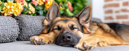 This image captures a tranquil scene: a dog sleeps peacefully in profile Muted tones and a serene expression highlight ultimate calm The dog's relaxed repose embodies gentle rest and the beauty of quiet moments, showcasing a canine companion at its most peaceful AI Generativeの素材