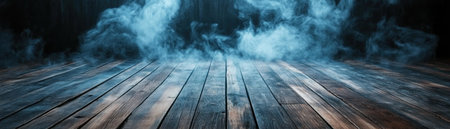 Captivating smoke gracefully dances across aged wood, creating a vintage, ethereal theater scene Cool tones add depth, imbuing the planks with mystery and wonder Perfect for evocative backgrounds or imaginative projects, this image sparks creativity with its dreamy atmosphere and intriguing composition AI Generativeの素材